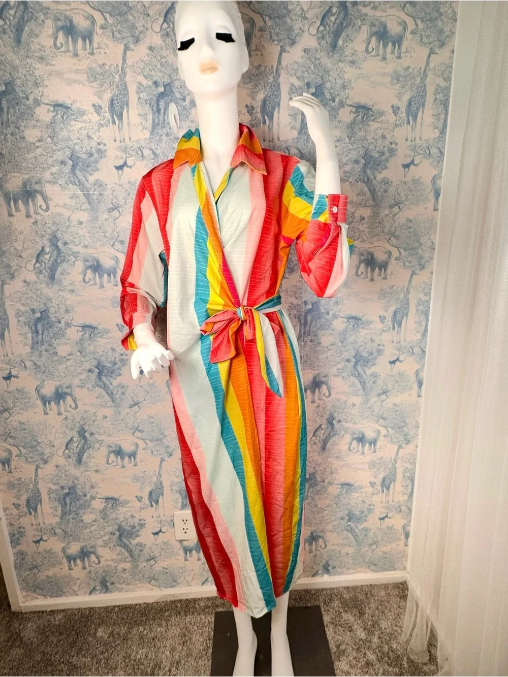 Preppy Multicolor Tie-Waist Maxi Dress - Bright Stripe